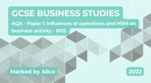 Exam Marking- GCSE (AQA) Business (2022) 8132 Paper 1: Influences of operations and HRM on business activity